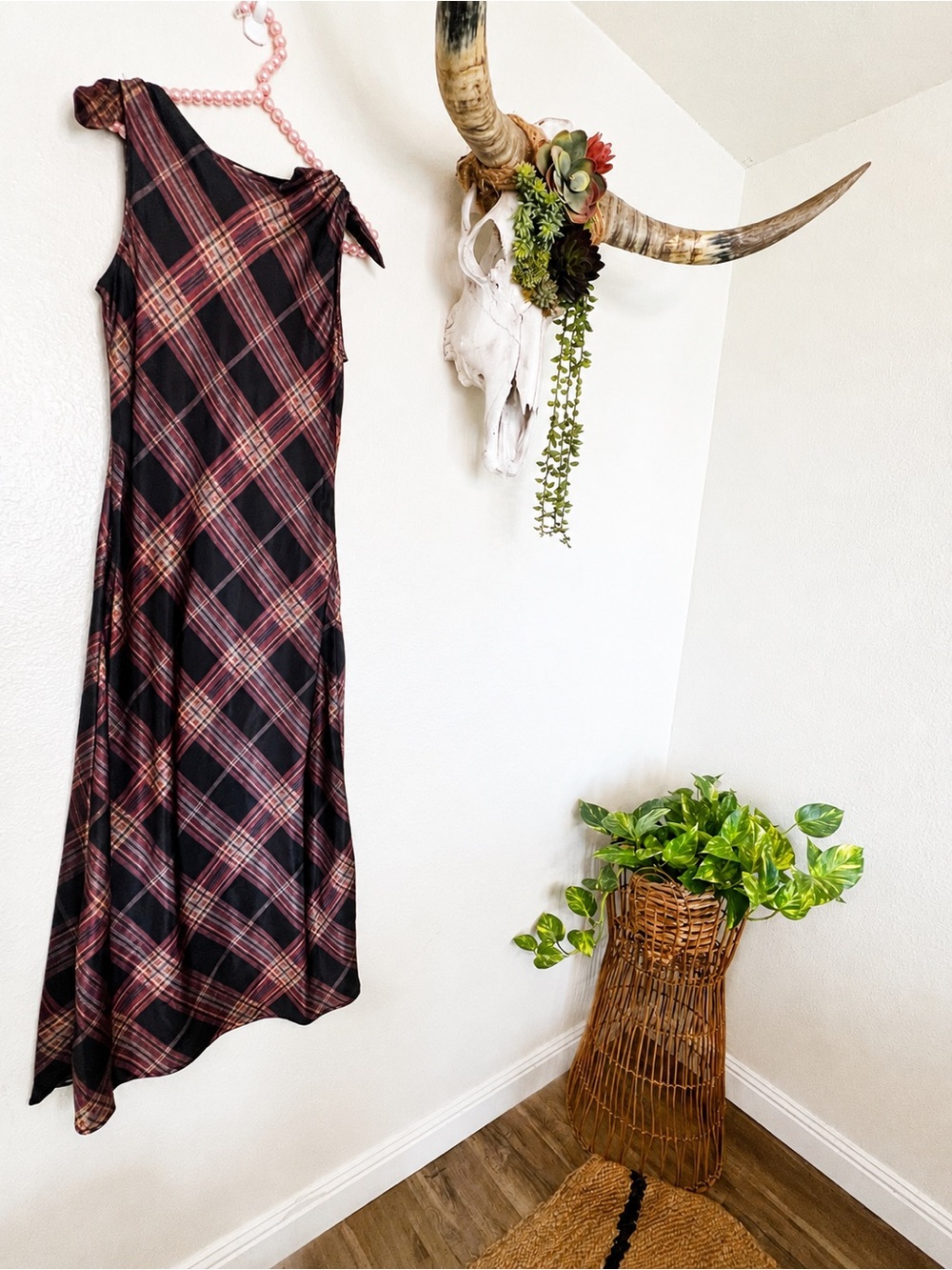 Revolve Camila Coelho Plaid Satin Tie Shoulder Maxi Dress Size  NWT XS